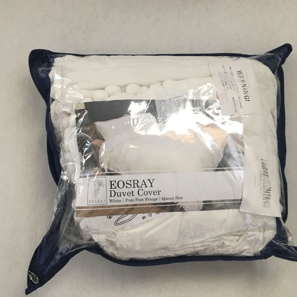 Queen Size Boho Pom Pom Fringe Duvet Cover White